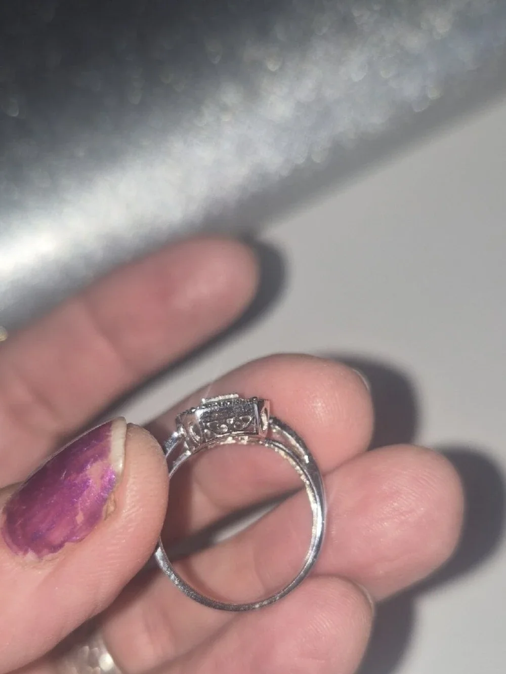 White Sterling Silver Square Halo Ring with Center Stone